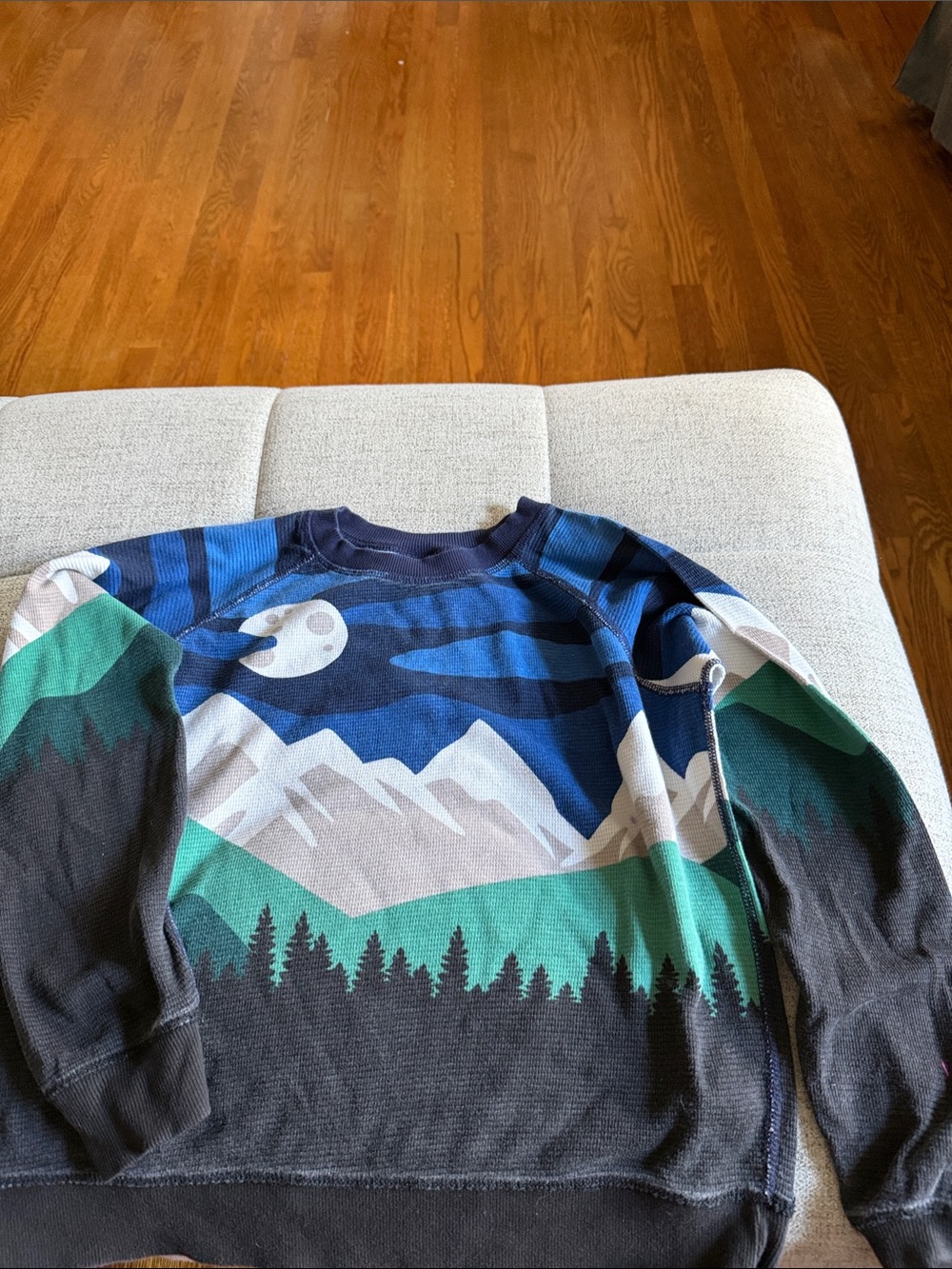 Hanna Andersson Boys Waffle Thermal Top Mountain Moon Print Sz 12